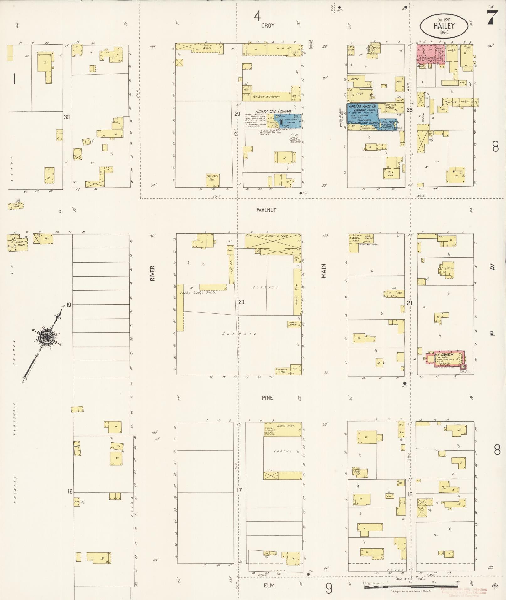 Sanborn Fire Insurance Map from Hailey, Blaine County, Idaho (1920), Sheet #0007 - Historic Sanborn Fire Insurance Map Print, vintage old map wall art, antique decor, genealogy gift, Idaho Idaho map