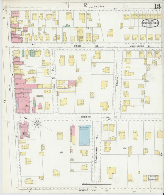 Sanborn Fire Insurance Map from New Rochelle, Westchester County, New York (1896), Sheet #0013 - Historic Sanborn Fire Insurance Map Print, vintage old map wall art, antique decor, genealogy gift, New York New York map