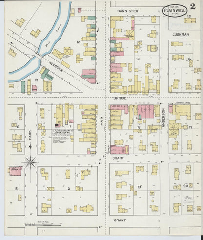 Sanborn Fire Insurance Map from Plainwell, Allegan County, Michigan (1892), Sheet #0002 - Historic Sanborn Fire Insurance Map Print, vintage old map wall art, antique decor, genealogy gift, Michigan Michigan map