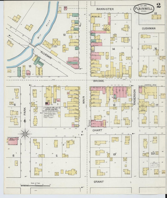 Sanborn Fire Insurance Map from Plainwell, Allegan County, Michigan (1892), Sheet #0002 - Historic Sanborn Fire Insurance Map Print, vintage old map wall art, antique decor, genealogy gift, Michigan Michigan map