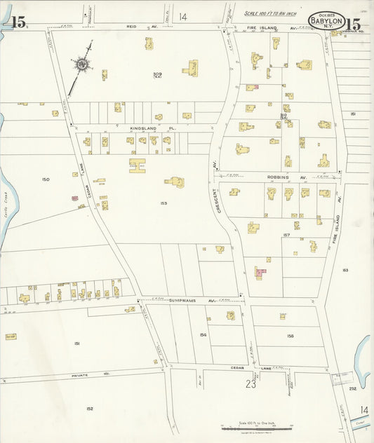 Sanborn Fire Insurance Map from Babylon, Suffolk County, New York (1923), Sheet #0015 - Historic Sanborn Fire Insurance Map Print, vintage old map wall art, antique decor, genealogy gift, New York New York map