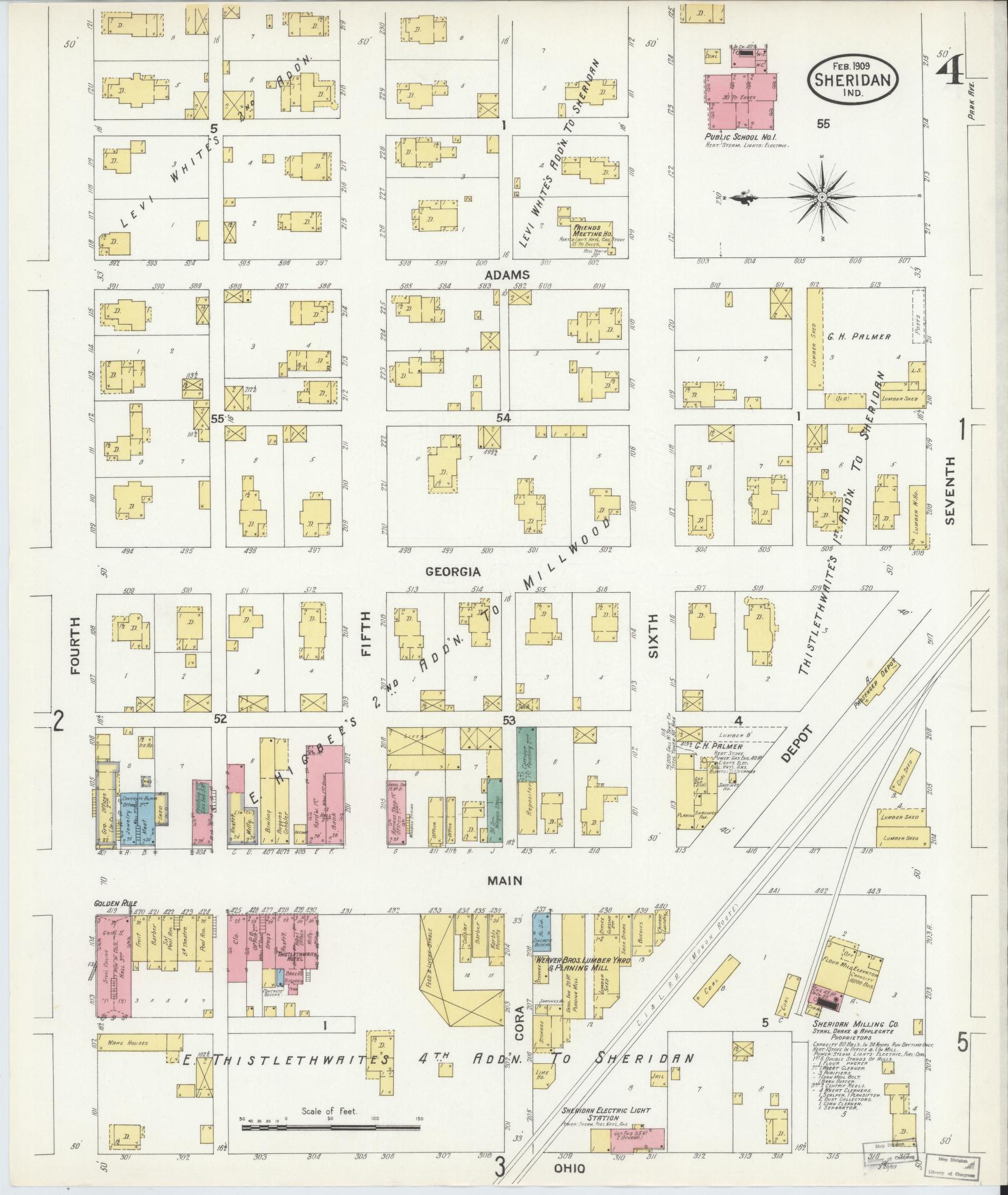Sanborn Fire Insurance Map from Sheridan, Hamilton County, Indiana (1909), Sheet #0004 - Complete Map Set gallery image, historic Sanborn map, vintage wall art, Indiana Indiana