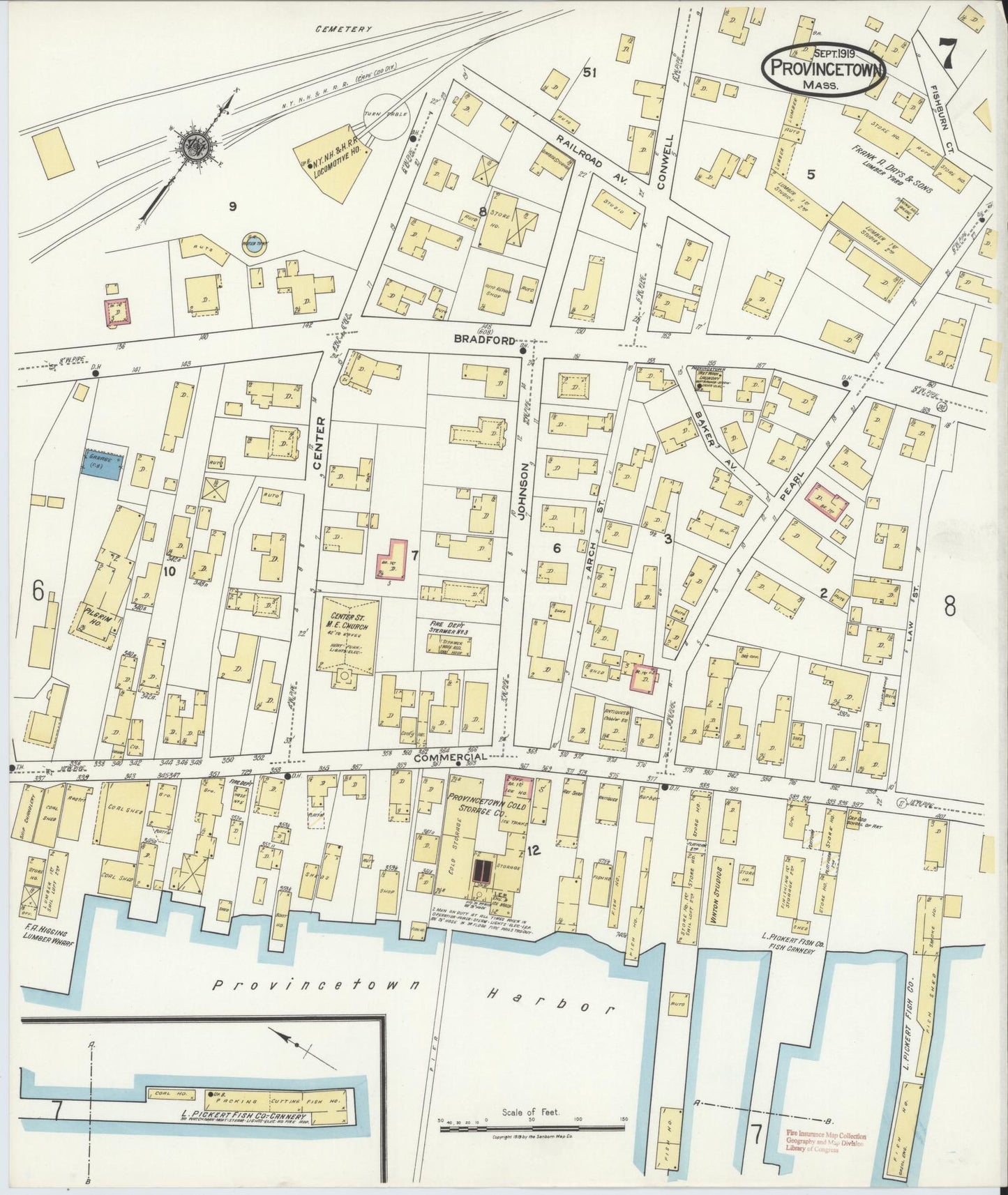 Sanborn Fire Insurance Map from Provincetown, Barnstable County, Massachusetts (1919), Sheet #0007 - Complete Map Set gallery image, historic Sanborn map, vintage wall art, Massachusetts Massachusetts