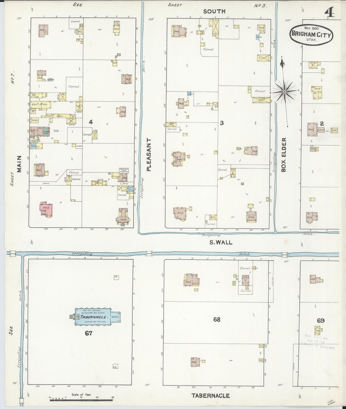 Sanborn Fire Insurance Map from Brigham City, Box Elder County, Utah (1890), Sheet #0004 - Historic Sanborn Fire Insurance Map Print, vintage old map wall art, antique decor, genealogy gift, Utah Utah map