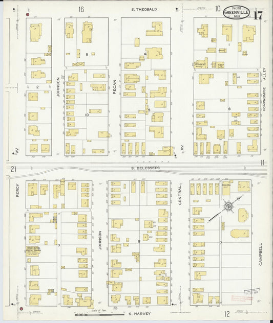 Sanborn Fire Insurance Map from Greenville, Washington County, Mississippi (1915), Sheet #0017 - Historic Sanborn Fire Insurance Map Print, vintage old map wall art, antique decor, genealogy gift, Mississippi Mississippi map
