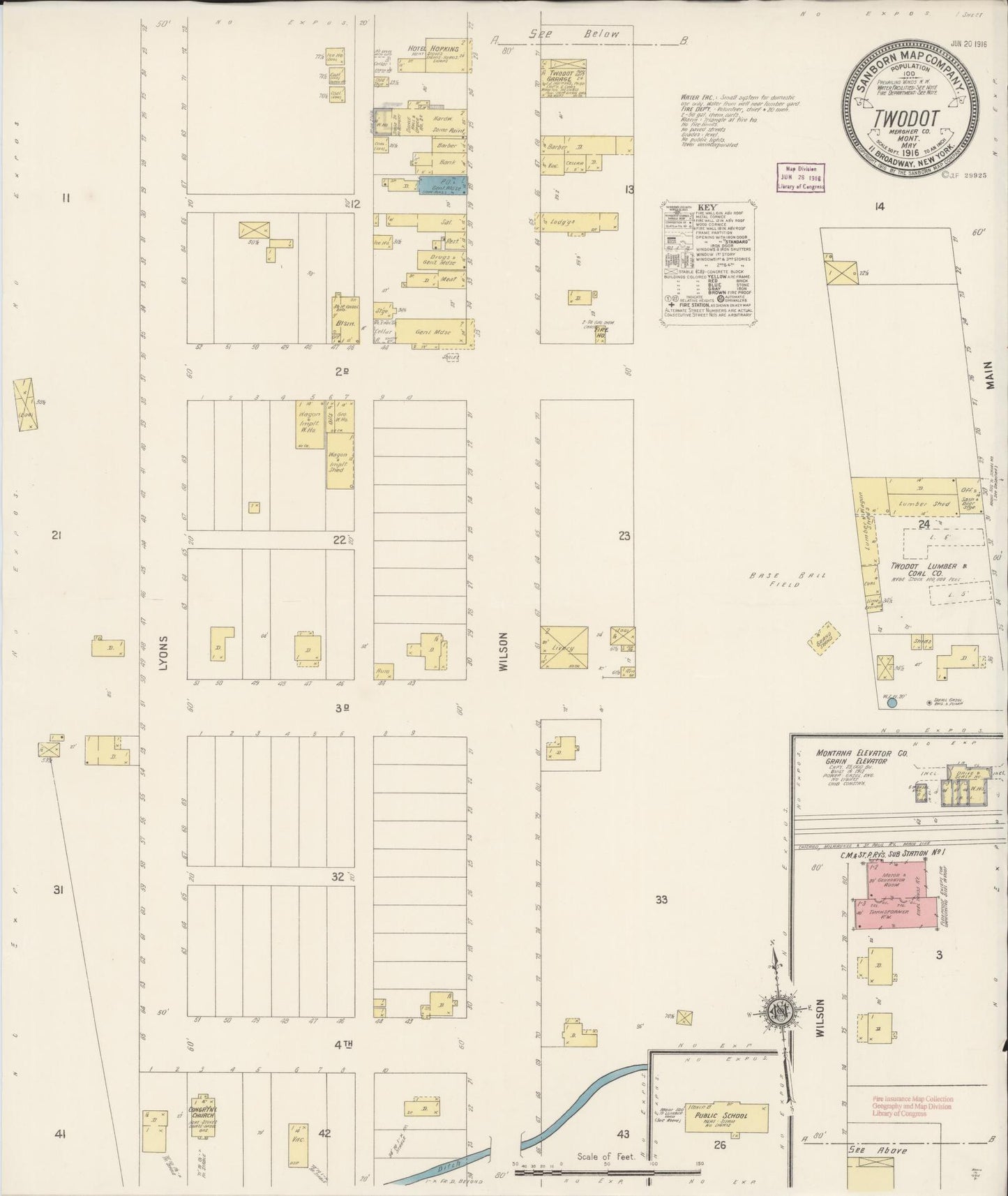 Sanborn Fire Insurance Map from Twodot, Wheatland County, Montana (1916), Sheet #0001 - Historic Sanborn Fire Insurance Map Print, vintage old map wall art, antique decor, genealogy gift, Montana Montana map