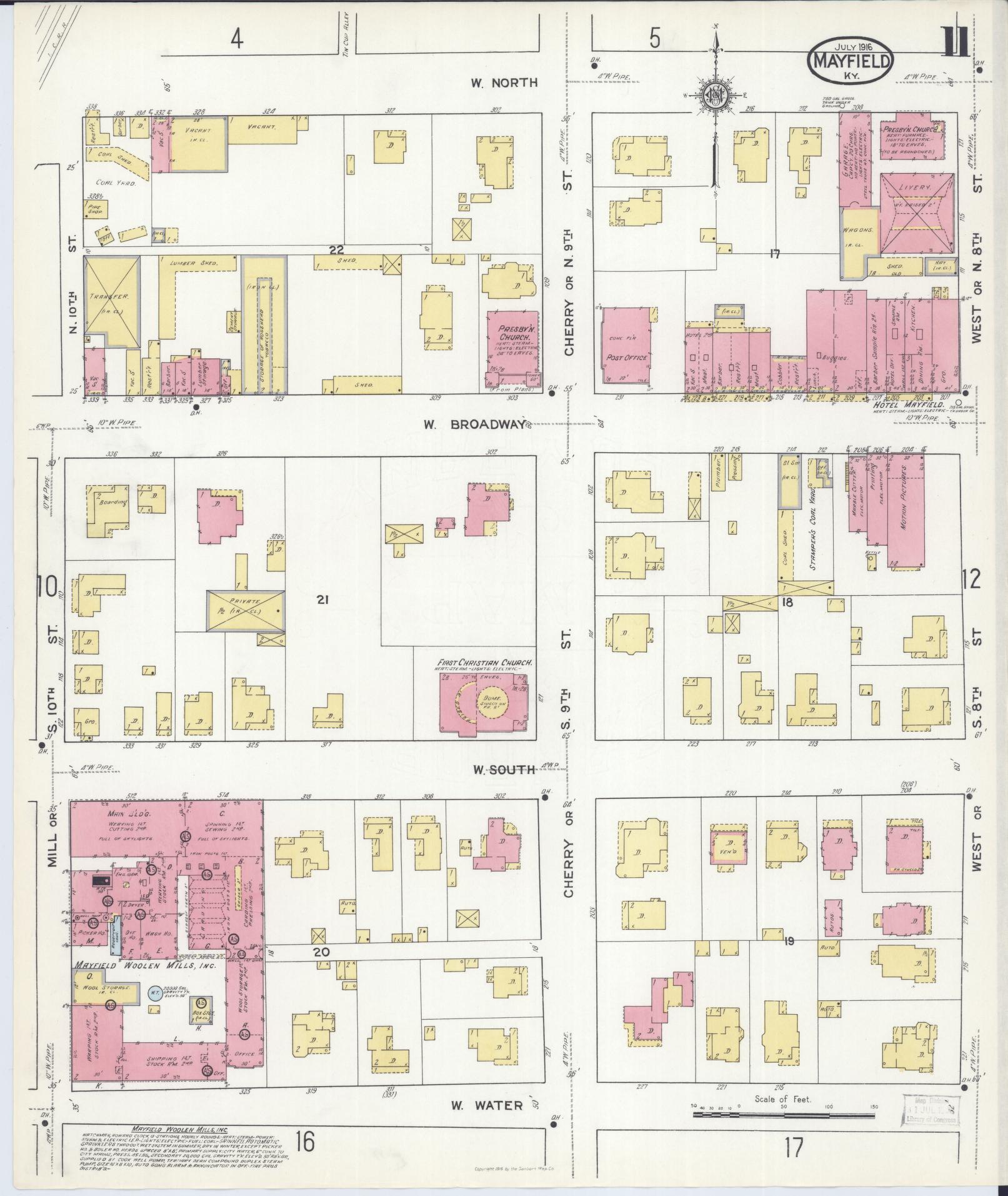 Sanborn Fire Insurance Map from Mayfield, Graves County, Kentucky (1916), Sheet #0011 - Historic Sanborn Fire Insurance Map Print, vintage old map wall art, antique decor, genealogy gift, Kentucky Kentucky map