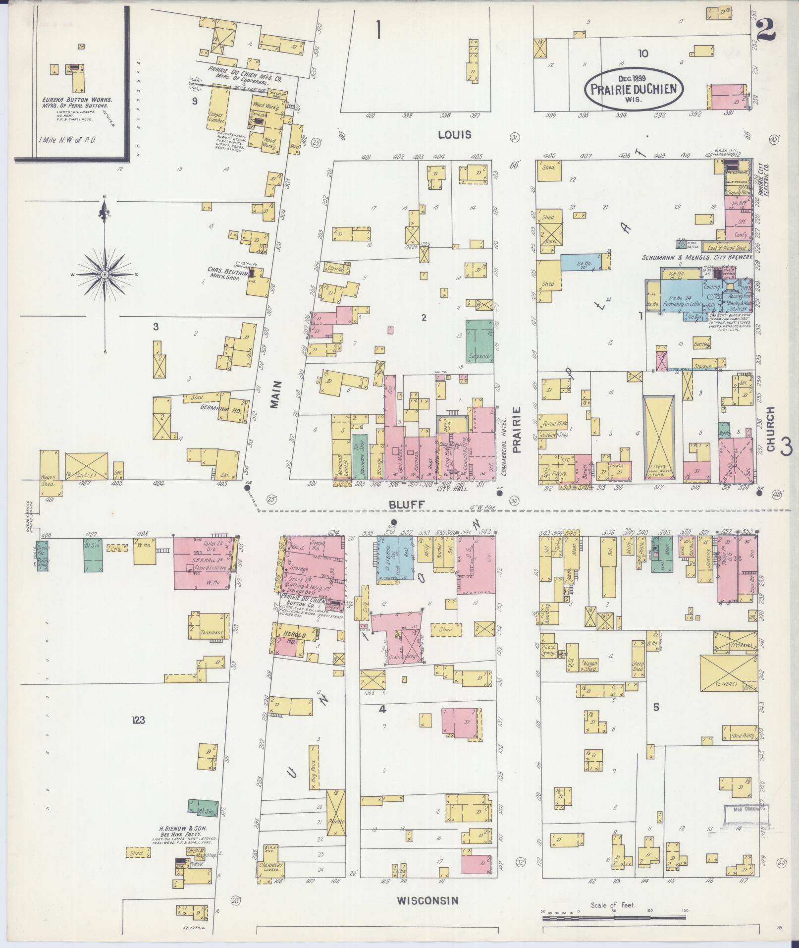Sanborn Fire Insurance Map from Prairie du Chien, Crawford County, Wisconsin (1899), Sheet #0002 - Complete Map Set gallery image, historic Sanborn map, vintage wall art, Wisconsin Wisconsin