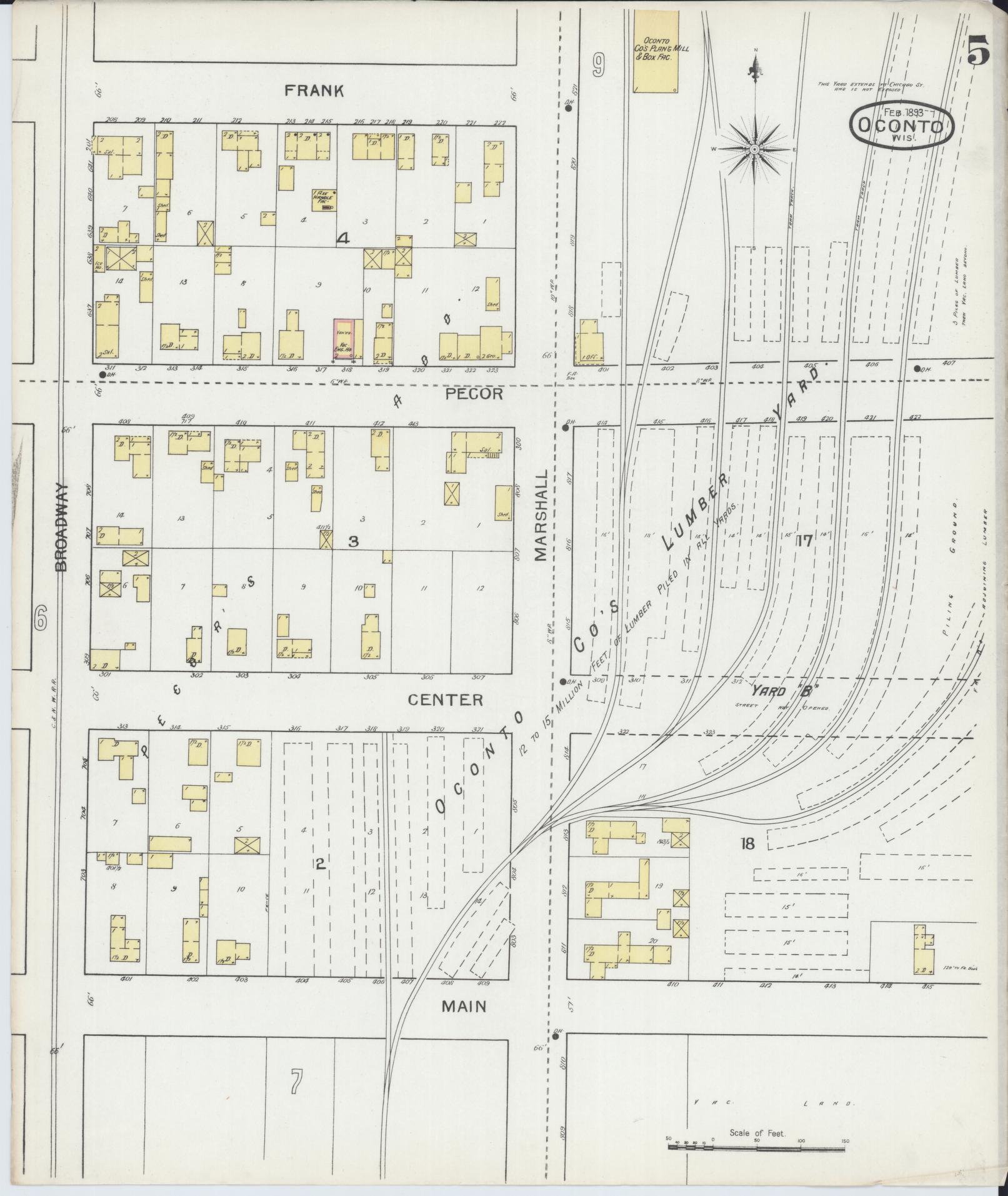 Sanborn Fire Insurance Map from Oconto, Oconto County, Wisconsin (1893), Sheet #0005 - Complete Map Set gallery image, historic Sanborn map, vintage wall art, Wisconsin Wisconsin