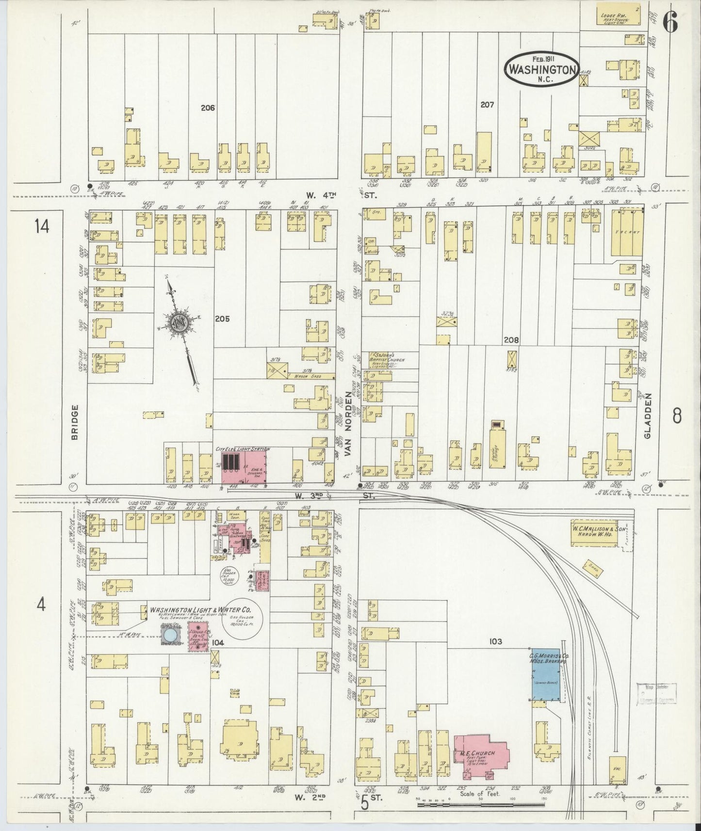 Sanborn Fire Insurance Map from Washington, Beaufort County, North Carolina (1911), Sheet #0006 - Complete Map Set gallery image, historic Sanborn map, vintage wall art, North Carolina North Carolina