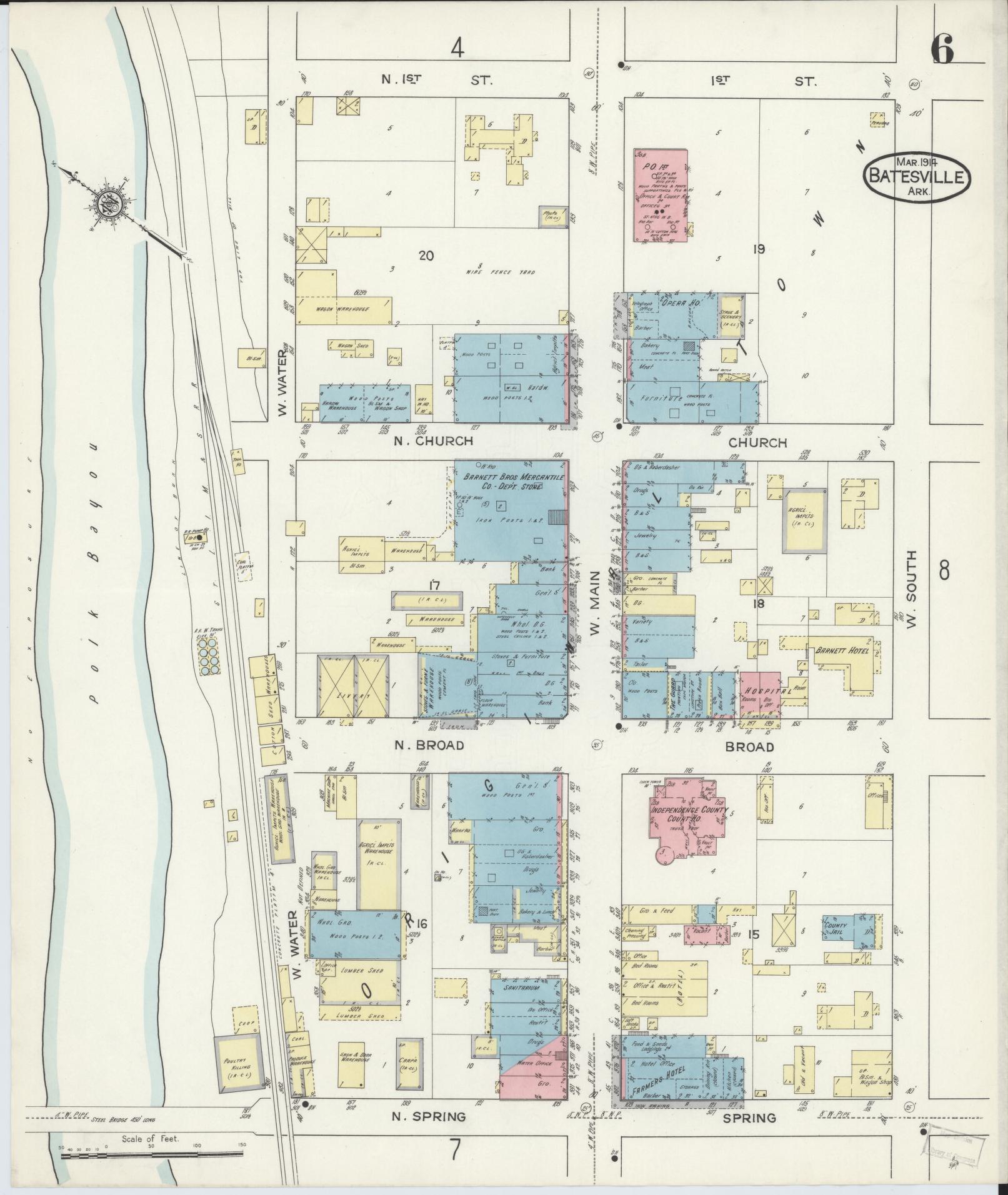 Sanborn Fire Insurance Map from Batesville, Independence County, Arkansas (1914), Sheet #0006 - Complete Map Set gallery image, historic Sanborn map, vintage wall art, Arkansas Arkansas