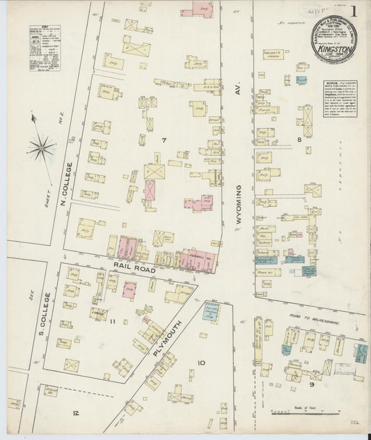 Sanborn Fire Insurance Map from Kingston, Luzerne County, Pennsylvania (1884), Sheet #0001 - Complete Map Set gallery image, historic Sanborn map, vintage wall art, Pennsylvania Pennsylvania