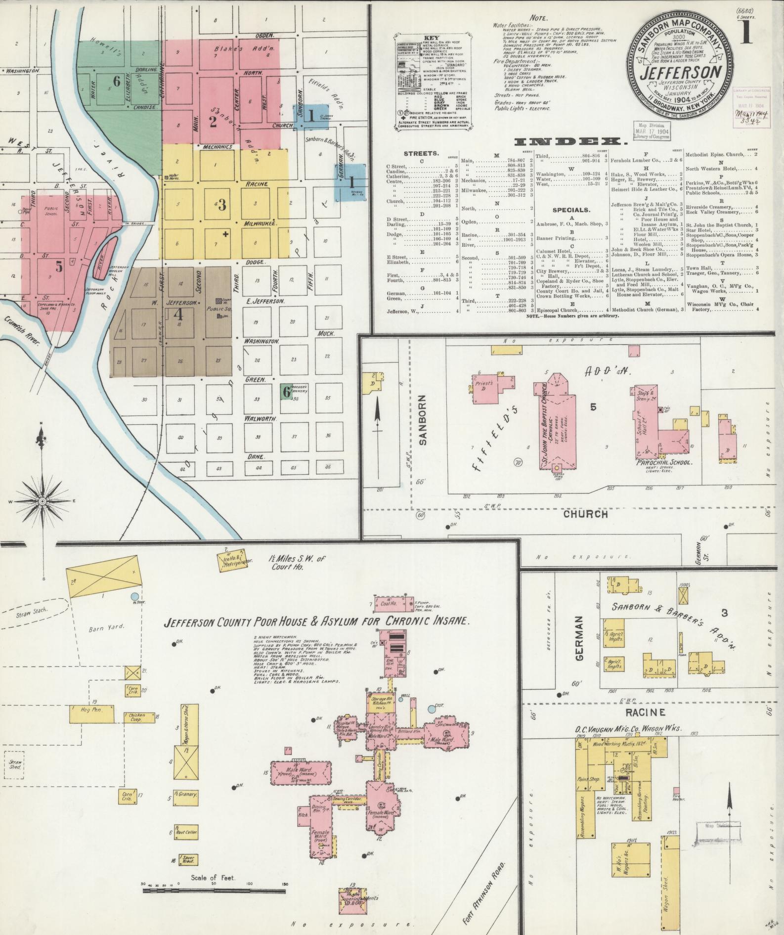 Sanborn Fire Insurance Map from Jefferson, Jefferson County, Wisconsin (1904), Sheet #0001 - Complete Map Set gallery image, historic Sanborn map, vintage wall art, Wisconsin Wisconsin