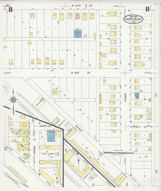 Sanborn Fire Insurance Map from Scottsbluff, Scotts Bluff County, Nebraska (1924), Sheet #0008 - Historic Sanborn Fire Insurance Map Print, vintage old map wall art, antique decor, genealogy gift, Nebraska Nebraska map
