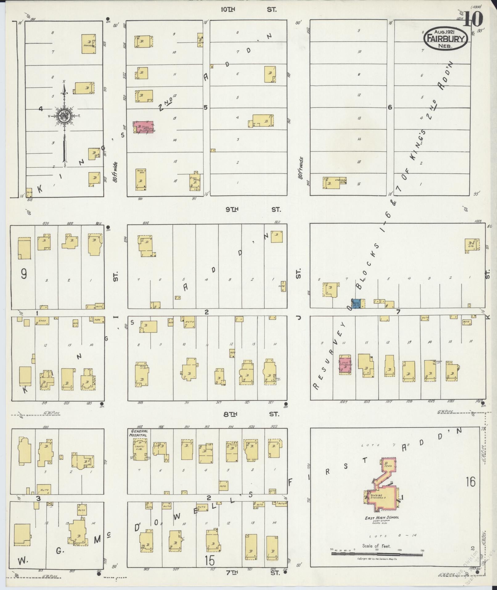 Sanborn Fire Insurance Map from Fairbury, Jefferson County, Nebraska (1921), Sheet #0010 - Historic Sanborn Fire Insurance Map Print, vintage old map wall art, antique decor, genealogy gift, Nebraska Nebraska map