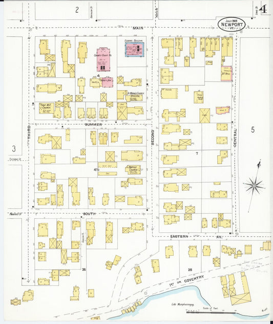 Sanborn Fire Insurance Map from Newport, Orleans County, Vermont (1905), Sheet #0004 - Historic Sanborn Fire Insurance Map Print, vintage old map wall art, antique decor, genealogy gift, Vermont Vermont map