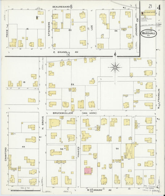 Sanborn Fire Insurance Map from Marshall, Harrison County, Texas (1909), Sheet #0004 - Historic Sanborn Fire Insurance Map Print, vintage old map wall art, antique decor, genealogy gift, Texas Texas map