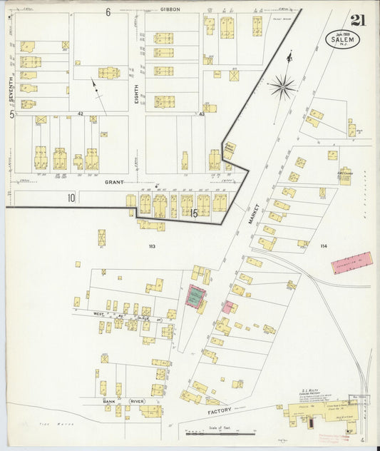 Sanborn Fire Insurance Map from Salem, Salem County, New Jersey (1909), Sheet #0021 - Historic Sanborn Fire Insurance Map Print, vintage old map wall art, antique decor, genealogy gift, New Jersey New Jersey map
