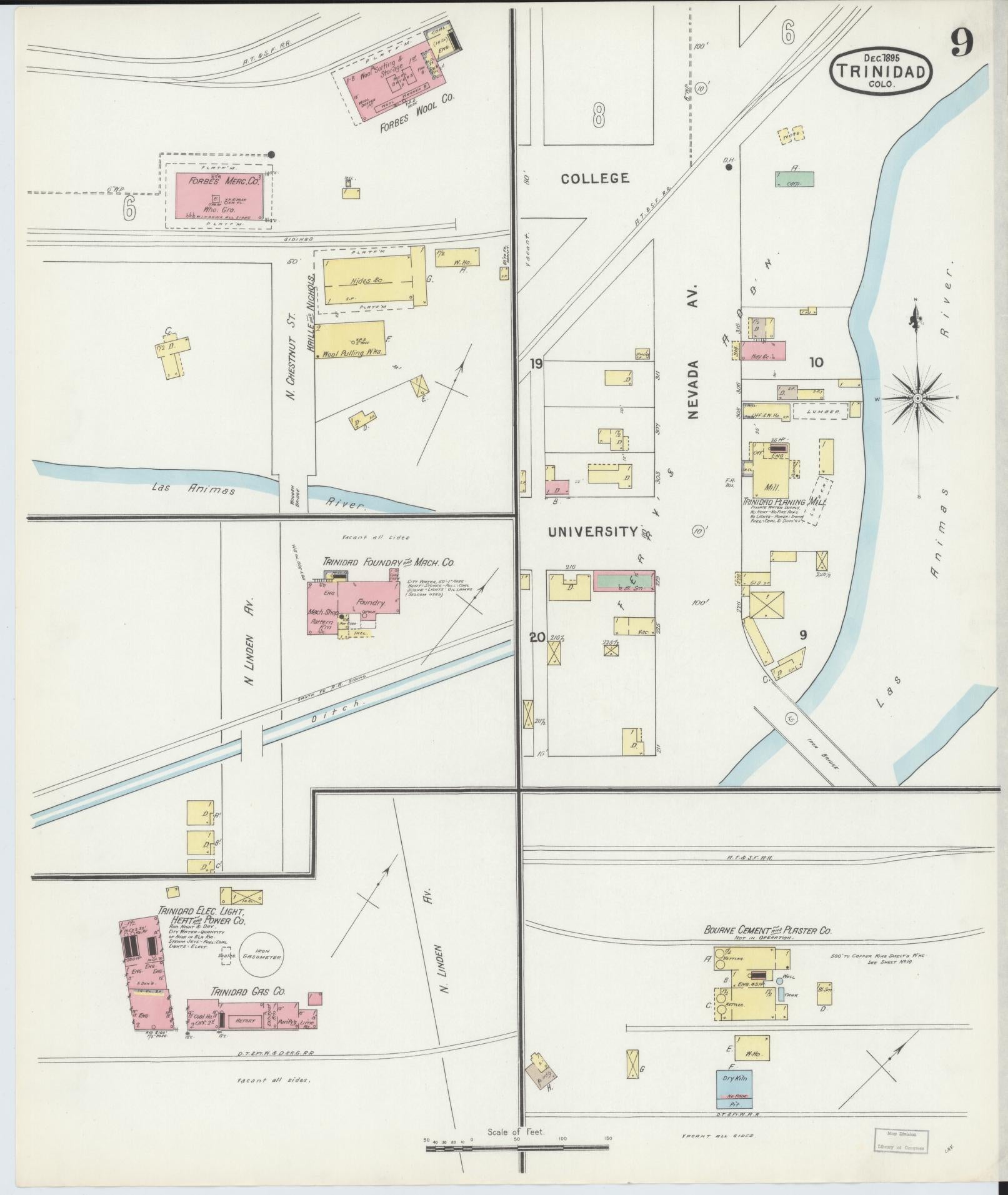 Sanborn Fire Insurance Map from Trinidad, Las Animas County, Colorado (1895), Sheet #0009 - Complete Map Set gallery image, historic Sanborn map, vintage wall art, Colorado Colorado