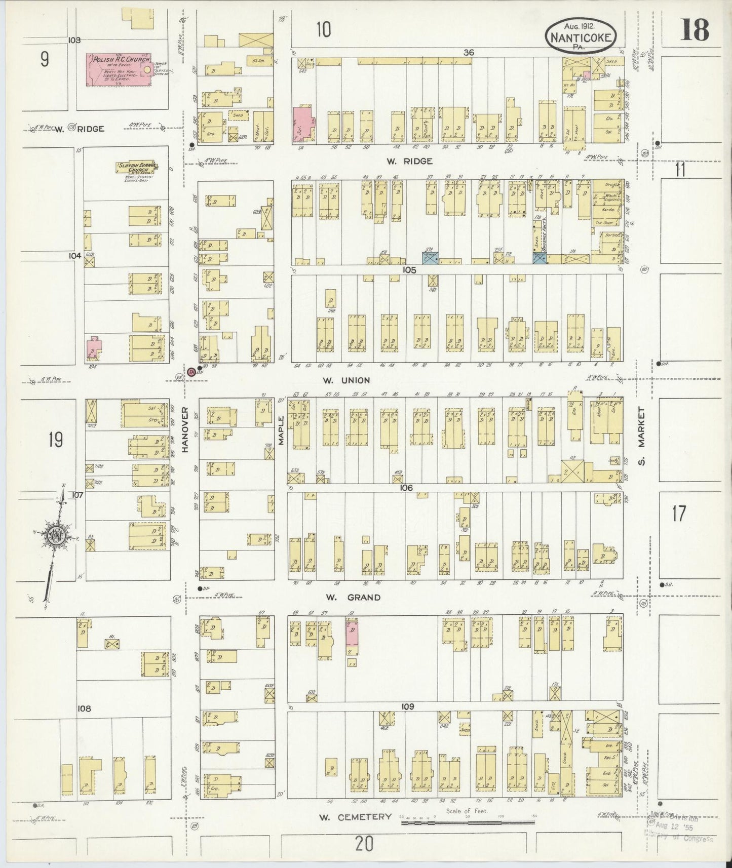 Sanborn Fire Insurance Map from Nanticoke, Luzerne County, Pennsylvania (1912), Sheet #0018 - Historic Sanborn Fire Insurance Map Print, vintage old map wall art, antique decor, genealogy gift, Pennsylvania Pennsylvania map