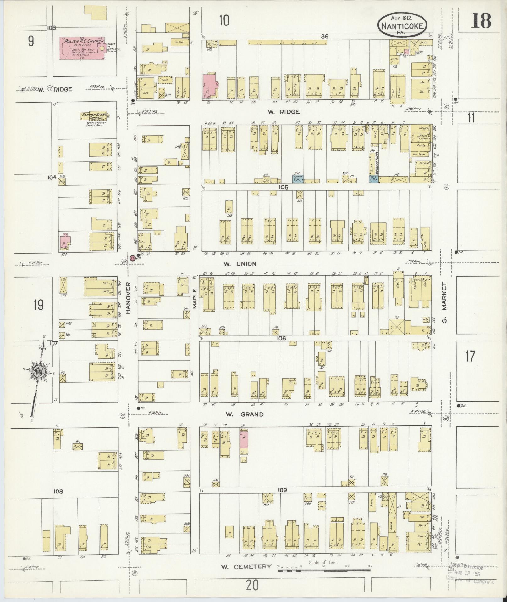 Sanborn Fire Insurance Map from Nanticoke, Luzerne County, Pennsylvania (1912), Sheet #0018 - Historic Sanborn Fire Insurance Map Print, vintage old map wall art, antique decor, genealogy gift, Pennsylvania Pennsylvania map