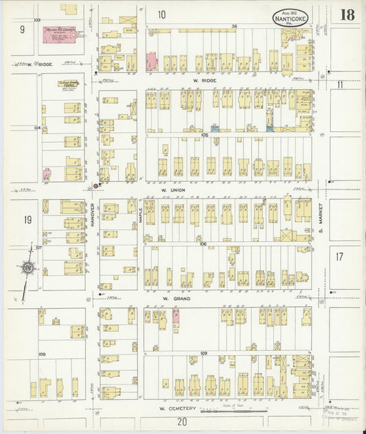 Sanborn Fire Insurance Map from Nanticoke, Luzerne County, Pennsylvania (1912), Sheet #0018 - Historic Sanborn Fire Insurance Map Print, vintage old map wall art, antique decor, genealogy gift, Pennsylvania Pennsylvania map