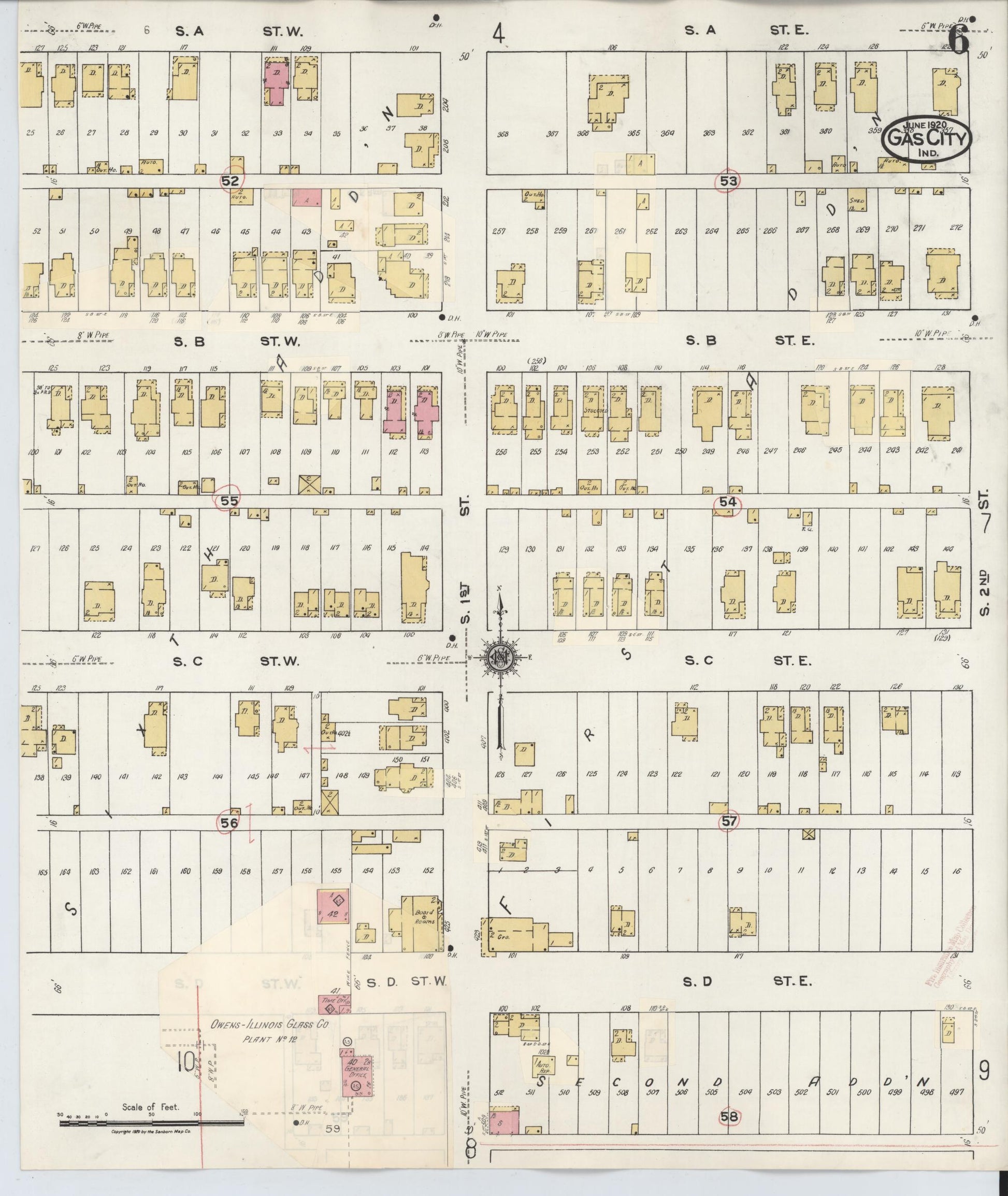 Sanborn Fire Insurance Map from Gas City, Grant County, Indiana (1932), Sheet #0006 - Historic Sanborn Fire Insurance Map Print, vintage old map wall art, antique decor, genealogy gift, Indiana Indiana map