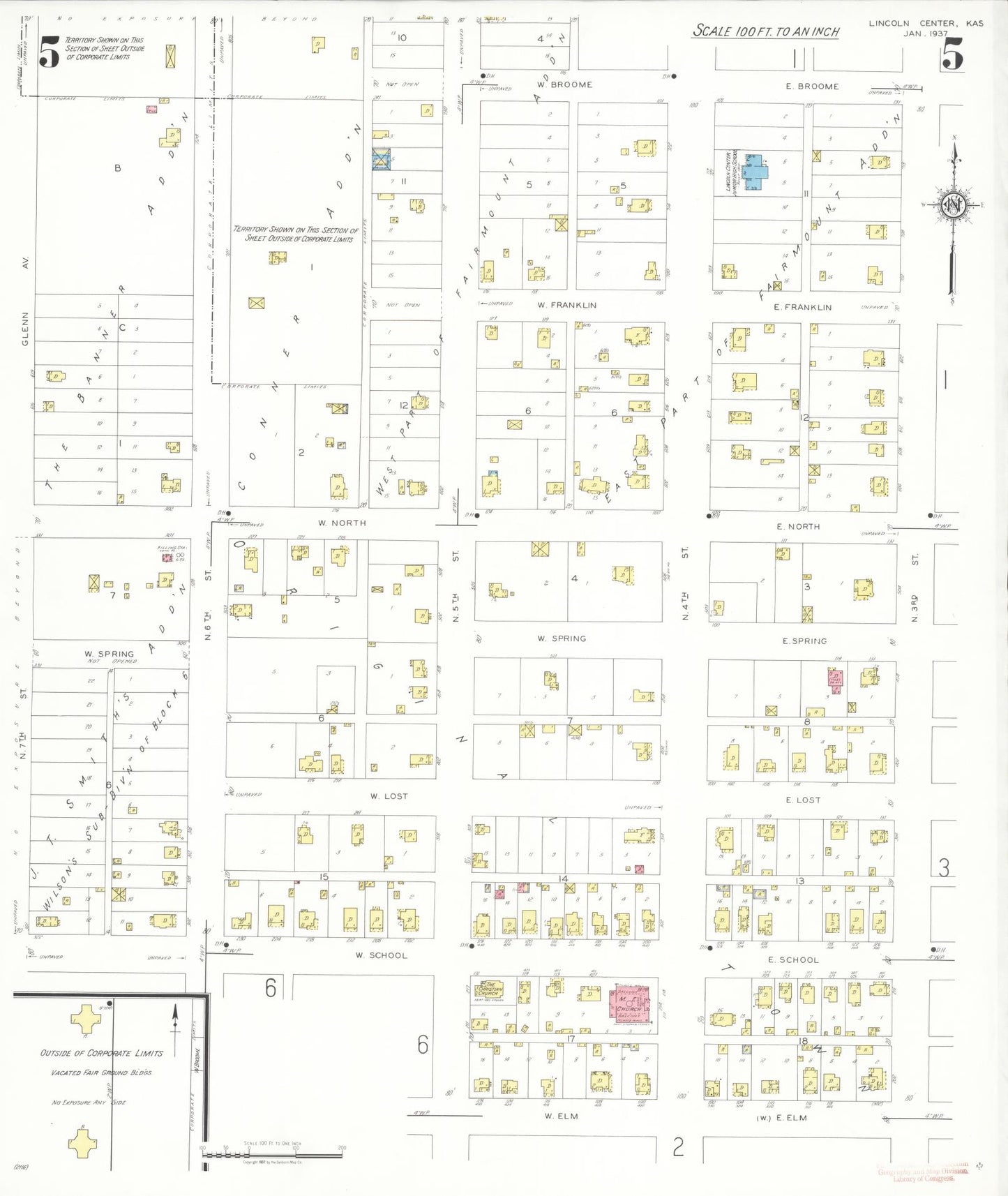 Sanborn Fire Insurance Map from Lincoln, Lincoln County, Kansas (1937), Sheet #0005 - Complete Map Set gallery image, historic Sanborn map, vintage wall art, Kansas Kansas