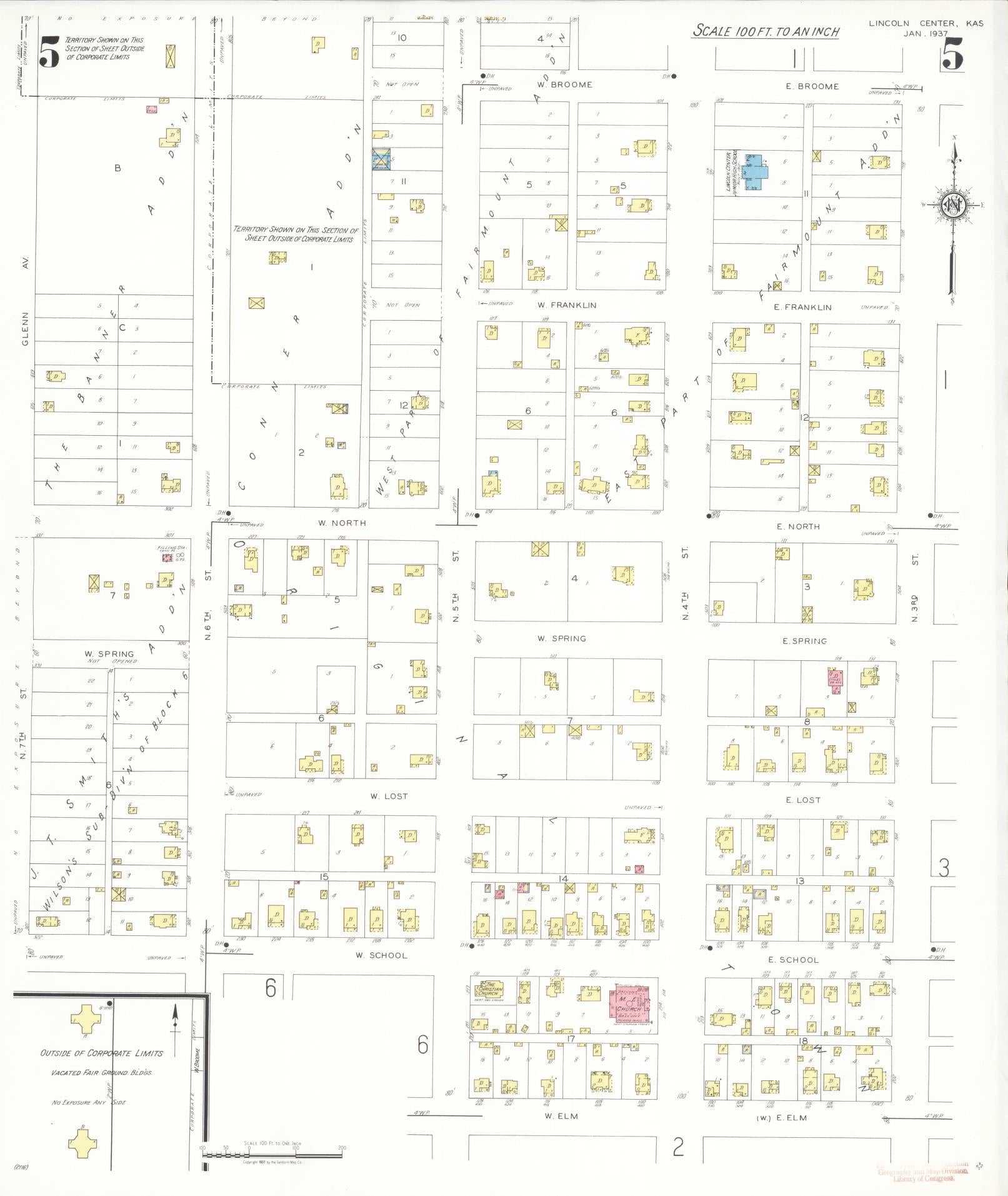 Sanborn Fire Insurance Map from Lincoln, Lincoln County, Kansas (1937), Sheet #0005 - Complete Map Set gallery image, historic Sanborn map, vintage wall art, Kansas Kansas