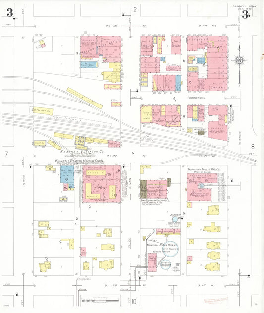 Sanborn Fire Insurance Map from Grinnell, Poweshiek County, Iowa (1932), Sheet #0003 - Historic Sanborn Fire Insurance Map Print, vintage old map wall art