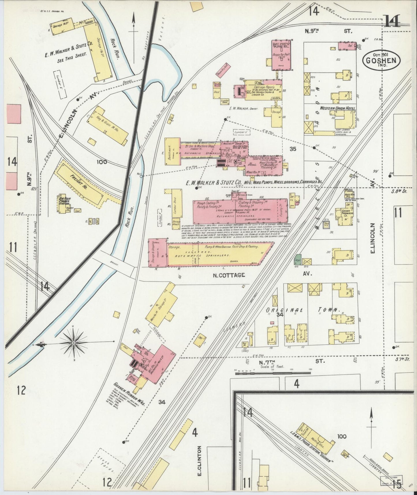 Sanborn Fire Insurance Map from Goshen, Elkhart County, Indiana (1901), Sheet #0014 - Historic Sanborn Fire Insurance Map Print, vintage old map wall art, antique decor, genealogy gift, Indiana Indiana map