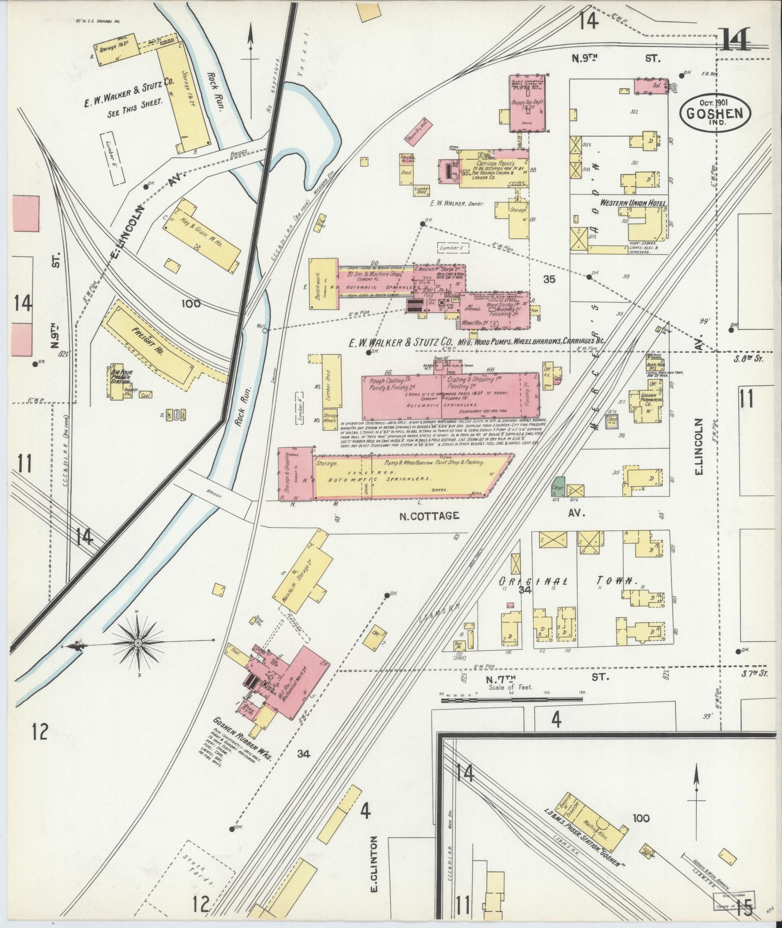 Sanborn Fire Insurance Map from Goshen, Elkhart County, Indiana (1901), Sheet #0014 - Historic Sanborn Fire Insurance Map Print, vintage old map wall art, antique decor, genealogy gift, Indiana Indiana map