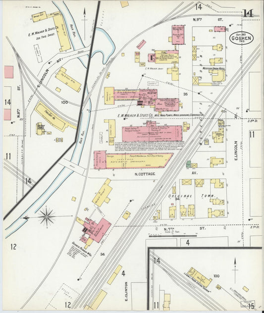 Sanborn Fire Insurance Map from Goshen, Elkhart County, Indiana (1901), Sheet #0014 - Historic Sanborn Fire Insurance Map Print, vintage old map wall art, antique decor, genealogy gift, Indiana Indiana map