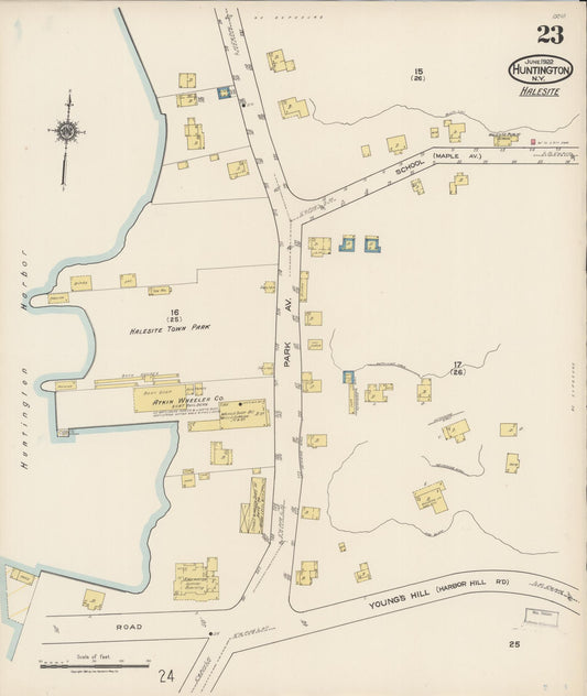 Sanborn Fire Insurance Map from Huntington, Suffolk County, New York (1922), Sheet #0023 - Historic Sanborn Fire Insurance Map Print, vintage old map wall art, antique decor, genealogy gift, New York New York map
