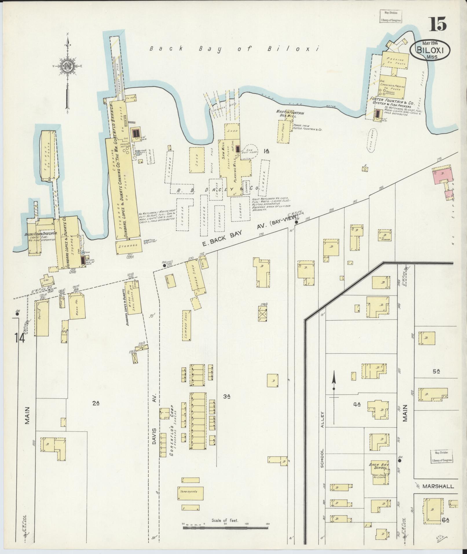 Sanborn Fire Insurance Map from Biloxi, Harrison County, Mississippi (1914), Sheet #0015 - Complete Map Set gallery image, historic Sanborn map, vintage wall art, Mississippi Mississippi