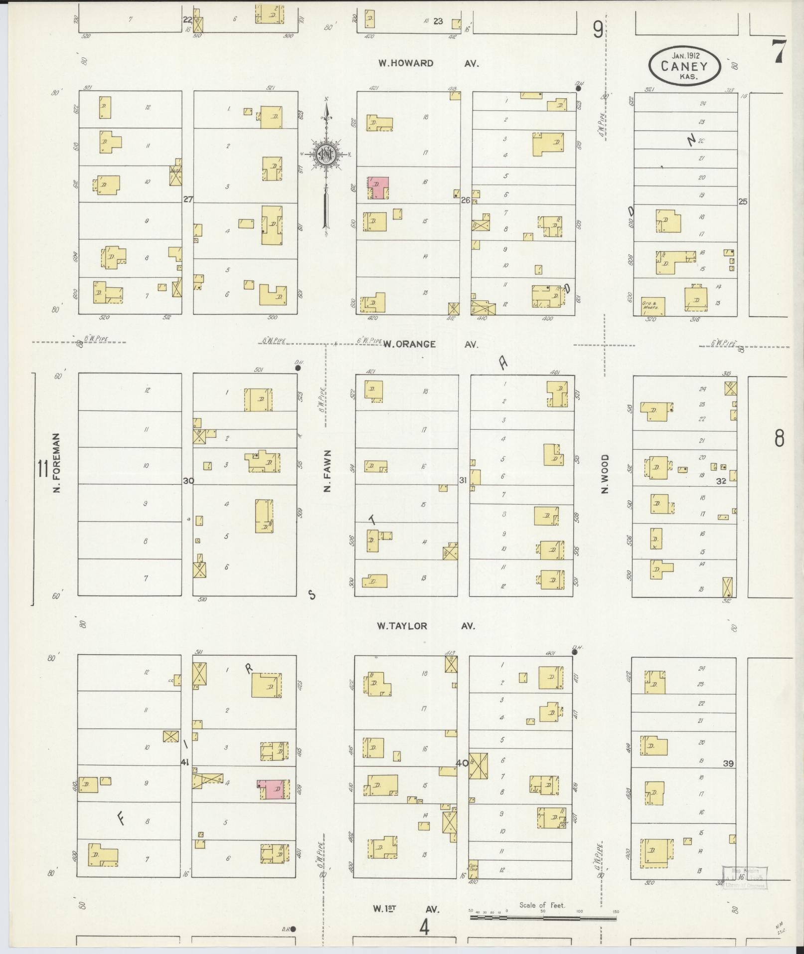 Sanborn Fire Insurance Map from Caney, Montgomery County, Kansas (1912), Sheet #0007 - Historic Sanborn Fire Insurance Map Print, vintage old map wall art, antique decor, genealogy gift, Kansas Kansas map