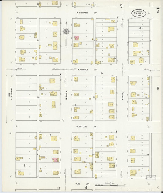 Sanborn Fire Insurance Map from Caney, Montgomery County, Kansas (1912), Sheet #0007 - Historic Sanborn Fire Insurance Map Print, vintage old map wall art, antique decor, genealogy gift, Kansas Kansas map