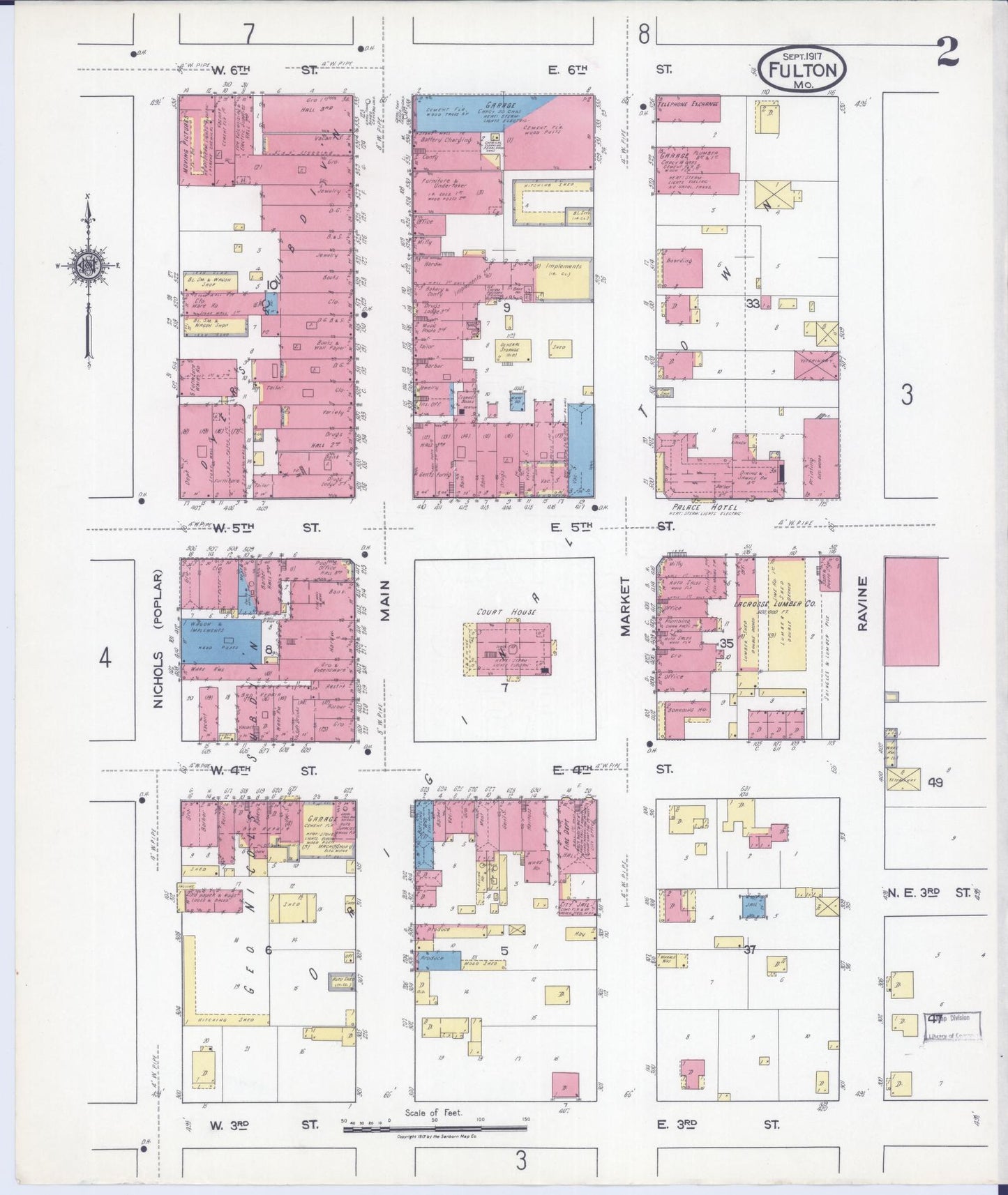 Sanborn Fire Insurance Map from Fulton, Callaway County, Missouri (1917), Sheet #0002 - Complete Map Set gallery image, historic Sanborn map, vintage wall art, Missouri Missouri