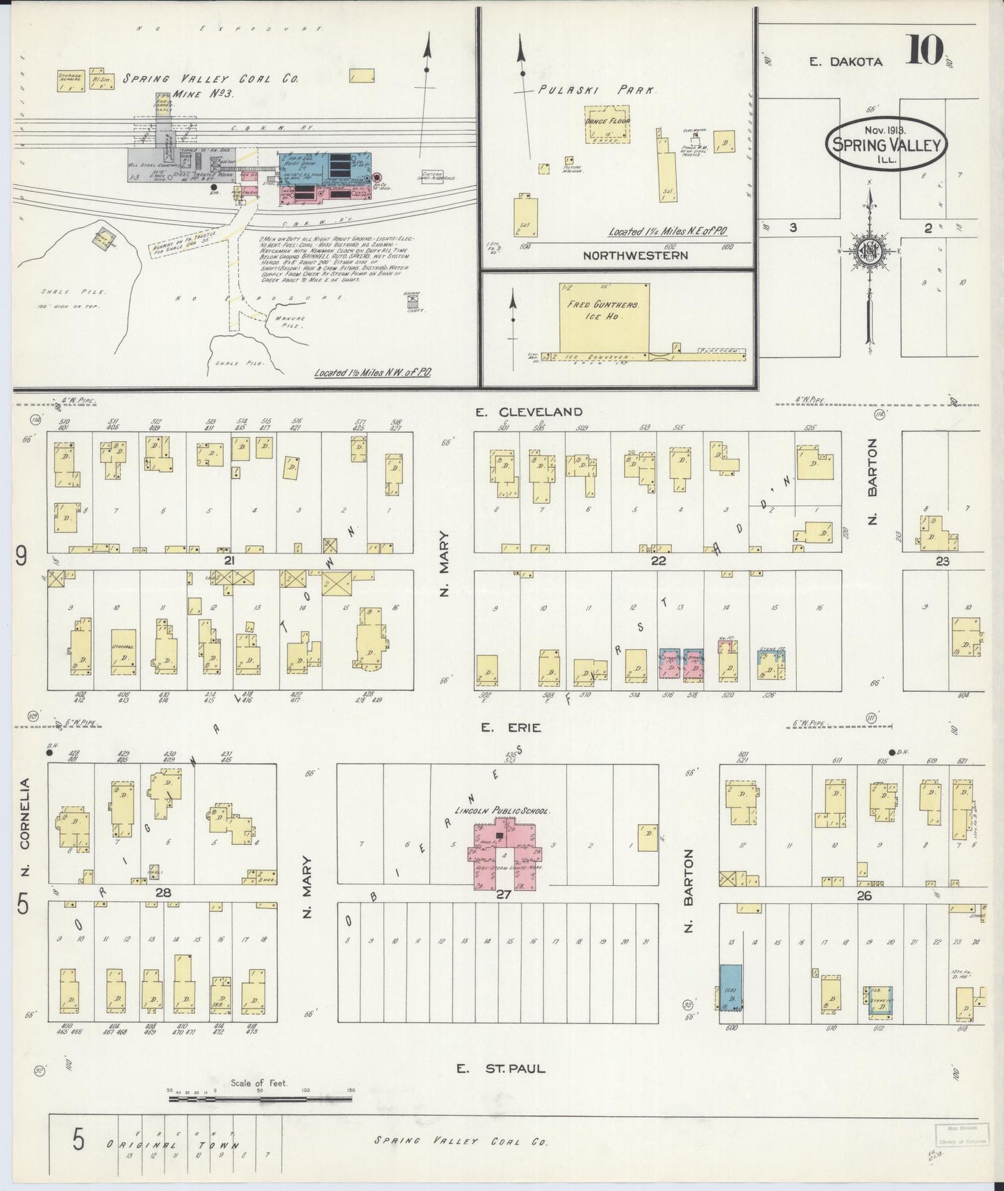 Sanborn Fire Insurance Map from Spring Valley, Bureau County, Illinois (1913), Sheet #0010 - Complete Map Set gallery image, historic Sanborn map, vintage wall art, Illinois Illinois