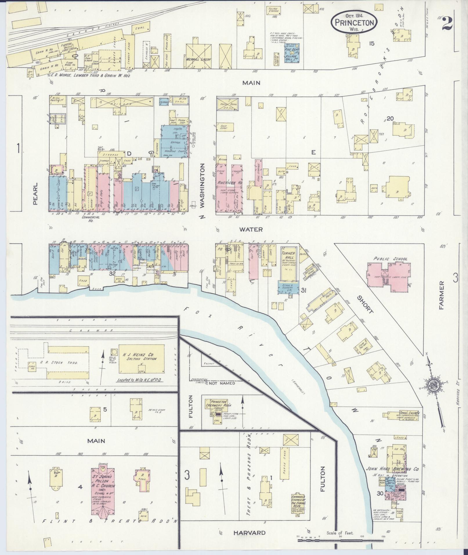 Sanborn Fire Insurance Map from Princeton, Green Lake County, Wisconsin (1914), Sheet #0002 - Complete Map Set gallery image, historic Sanborn map, vintage wall art, Wisconsin Wisconsin