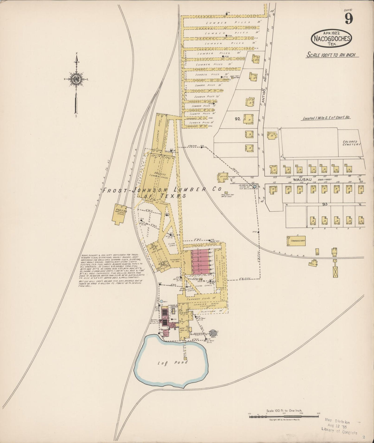 Sanborn Fire Insurance Map from Nacogdoches, Nacogdoches County, Texas (1922), Sheet #0009 - Complete Map Set gallery image, historic Sanborn map, vintage wall art, Texas Texas