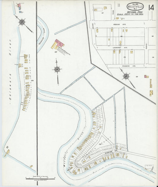 Sanborn Fire Insurance Map from Westville, Gloucester County, New Jersey (1919), Sheet #0014 - Historic Sanborn Fire Insurance Map Print, vintage old map wall art, antique decor, genealogy gift, New Jersey New Jersey map