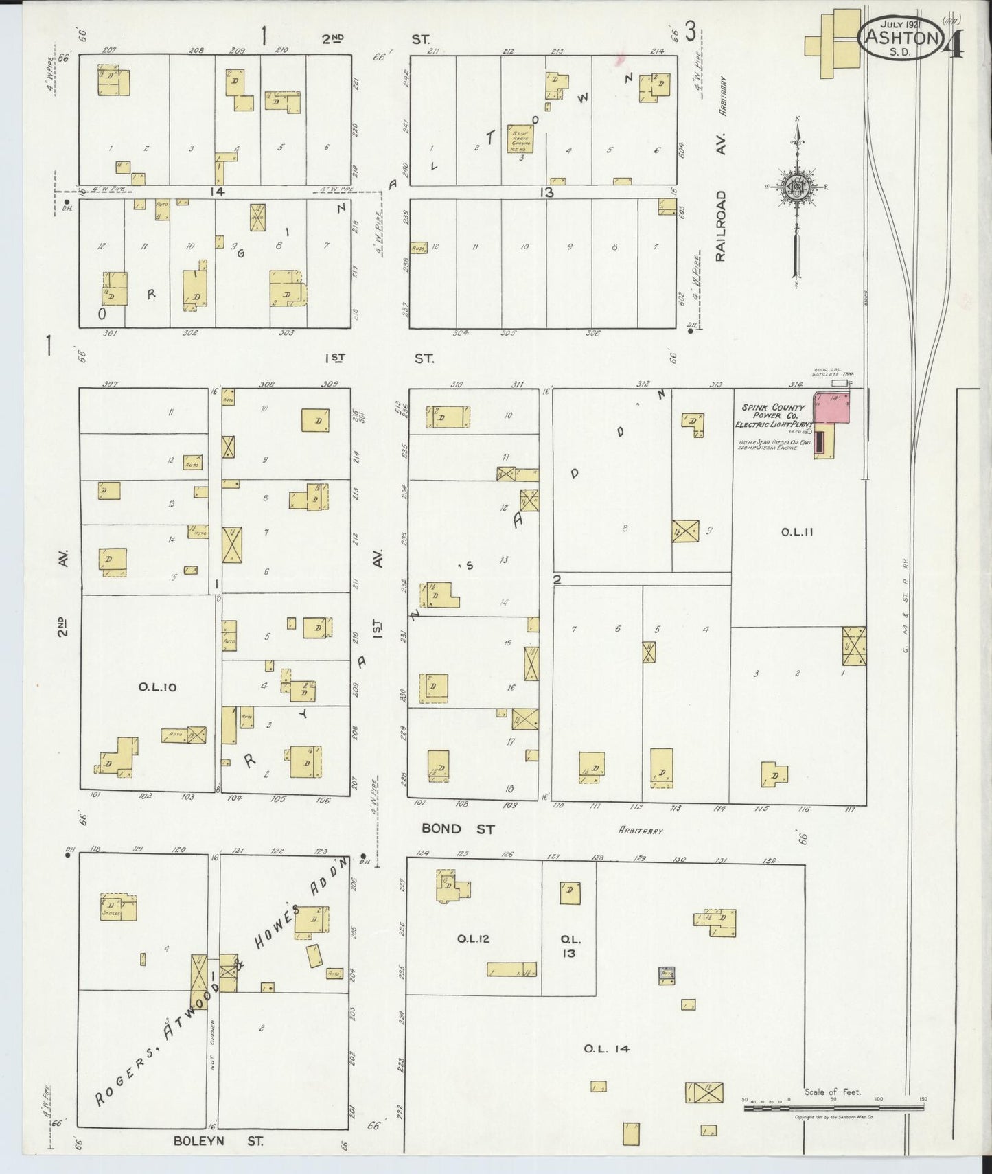 Sanborn Fire Insurance Map from Ashton, Spink County, South Dakota (1921), Sheet #0004 - Historic Sanborn Fire Insurance Map Print, vintage old map wall art, antique decor, genealogy gift, South Dakota South Dakota map