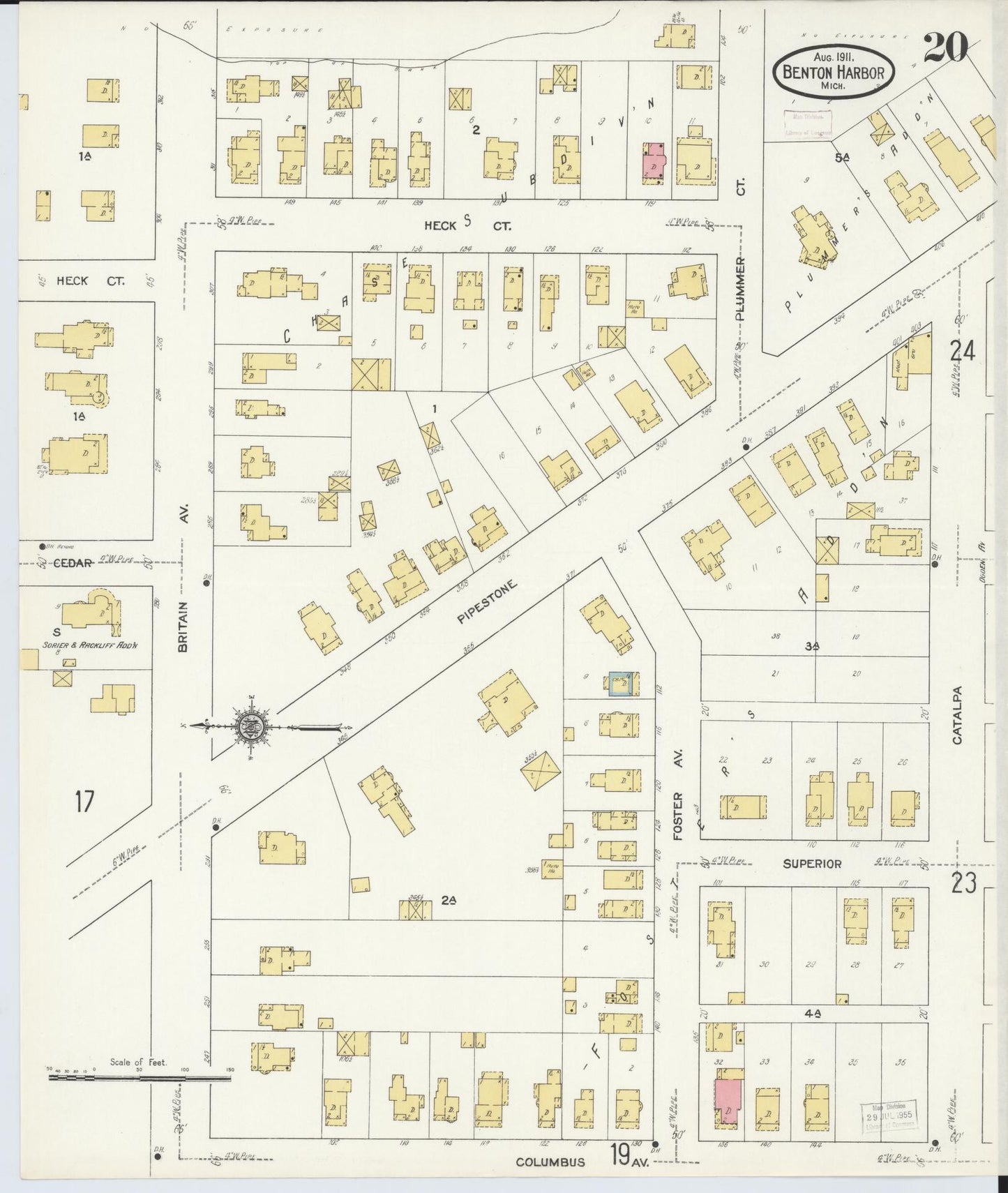 Sanborn Fire Insurance Map from Benton Harbor, Berrien County, Michigan (1911), Sheet #0020 - Complete Map Set gallery image, historic Sanborn map, vintage wall art, Michigan Michigan