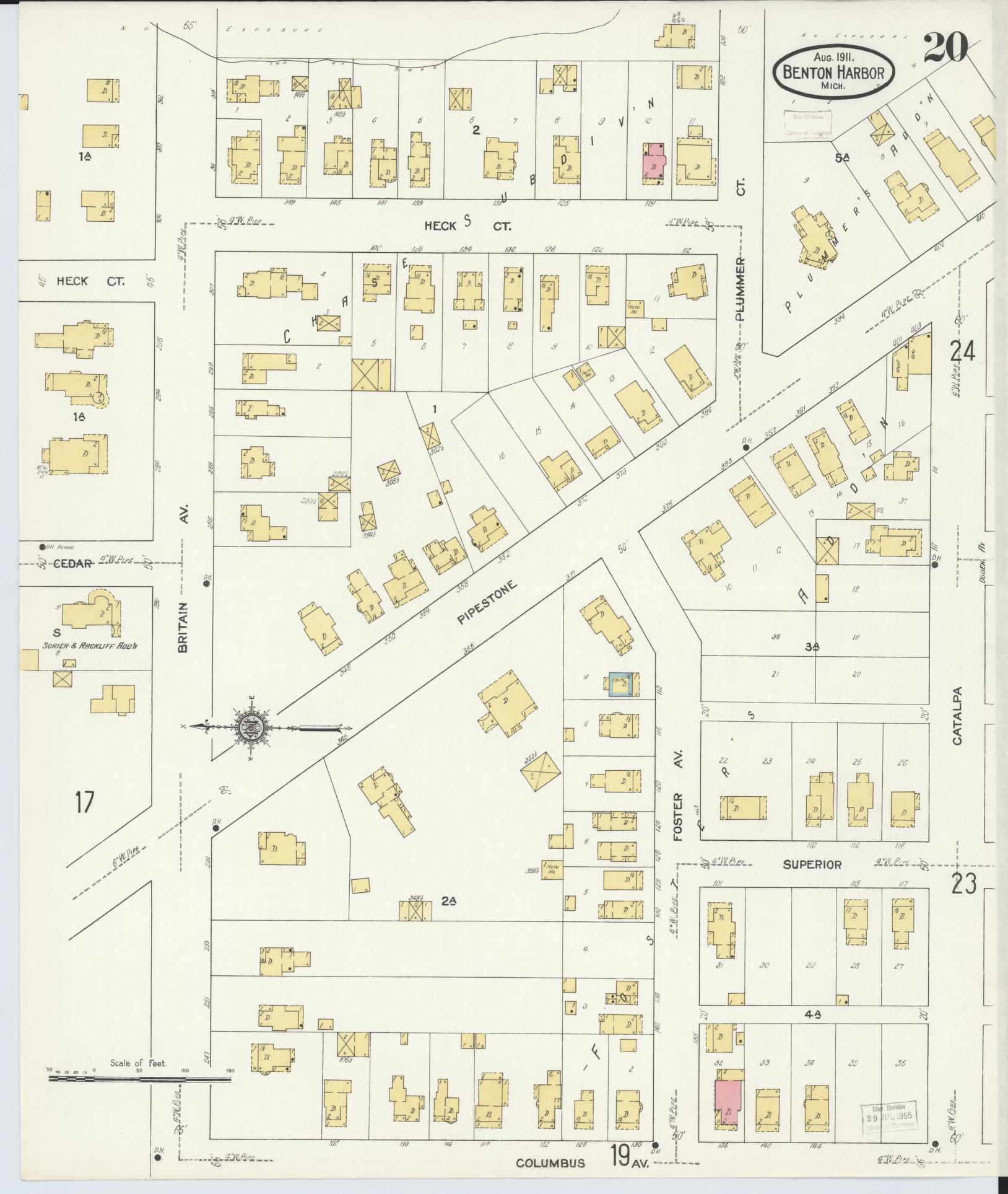 Sanborn Fire Insurance Map from Benton Harbor, Berrien County, Michigan (1911), Sheet #0020 - Complete Map Set gallery image, historic Sanborn map, vintage wall art, Michigan Michigan