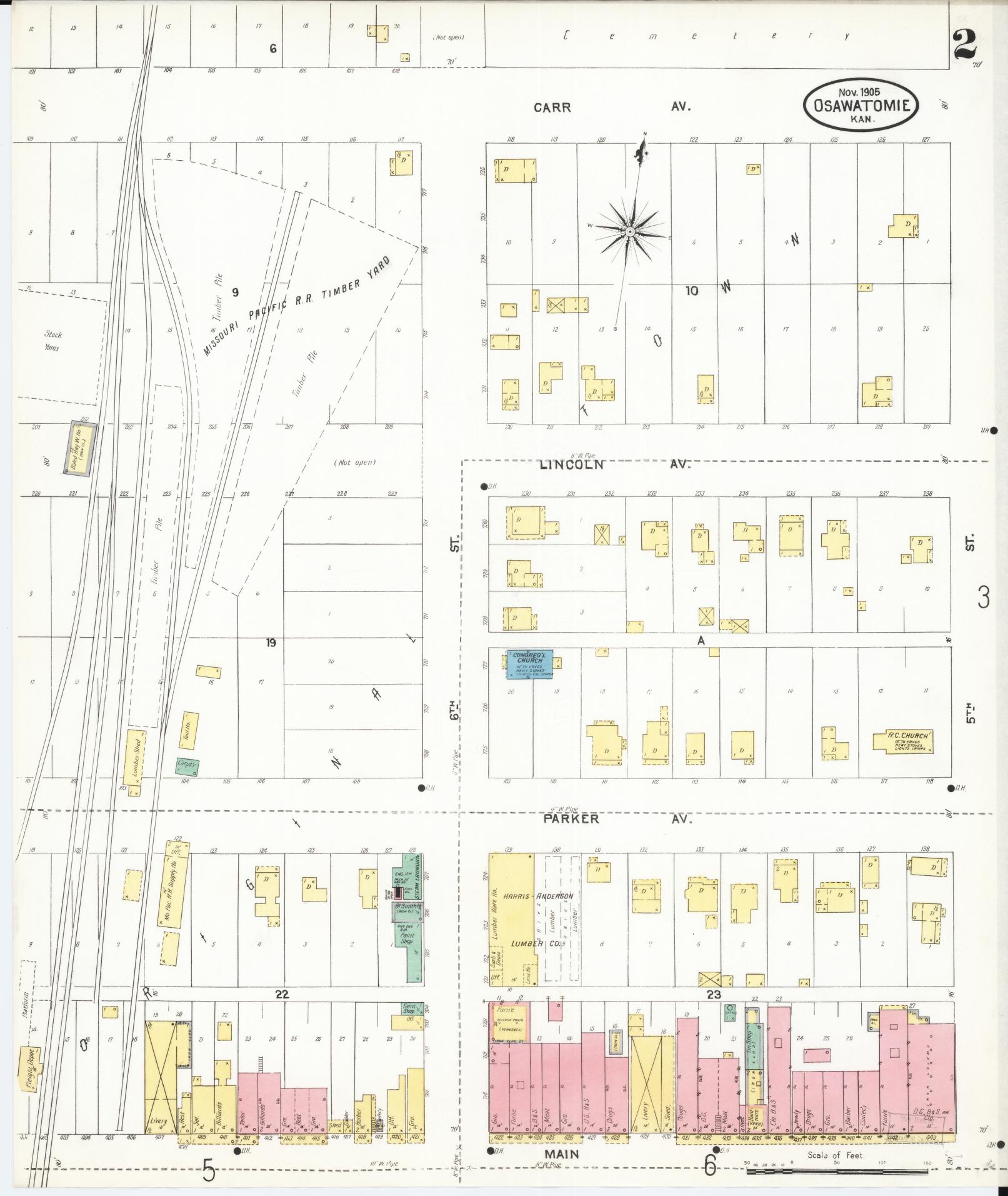 Sanborn Fire Insurance Map from Osawatomie, Miami County, Kansas (1905), Sheet #0002 - Complete Map Set gallery image, historic Sanborn map, vintage wall art, Kansas Kansas