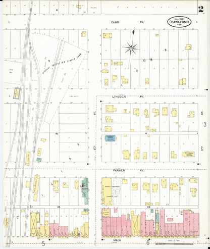 Sanborn Fire Insurance Map from Osawatomie, Miami County, Kansas (1905), Sheet #0002 - Complete Map Set gallery image, historic Sanborn map, vintage wall art, Kansas Kansas