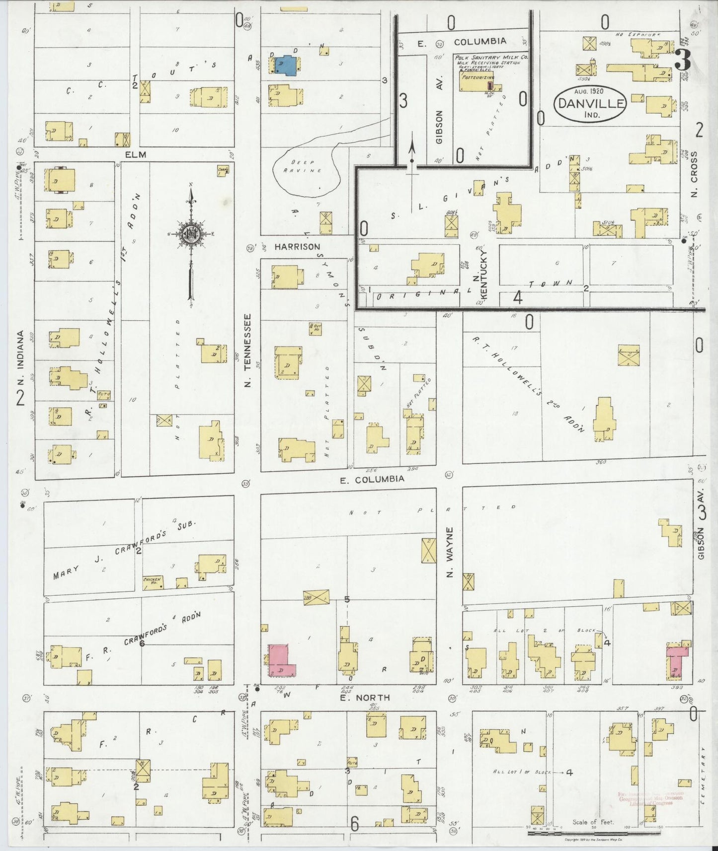 Sanborn Fire Insurance Map from Danville, Hendricks County, Indiana (1920), Sheet #0003 - Complete Map Set gallery image, historic Sanborn map, vintage wall art, Indiana Indiana