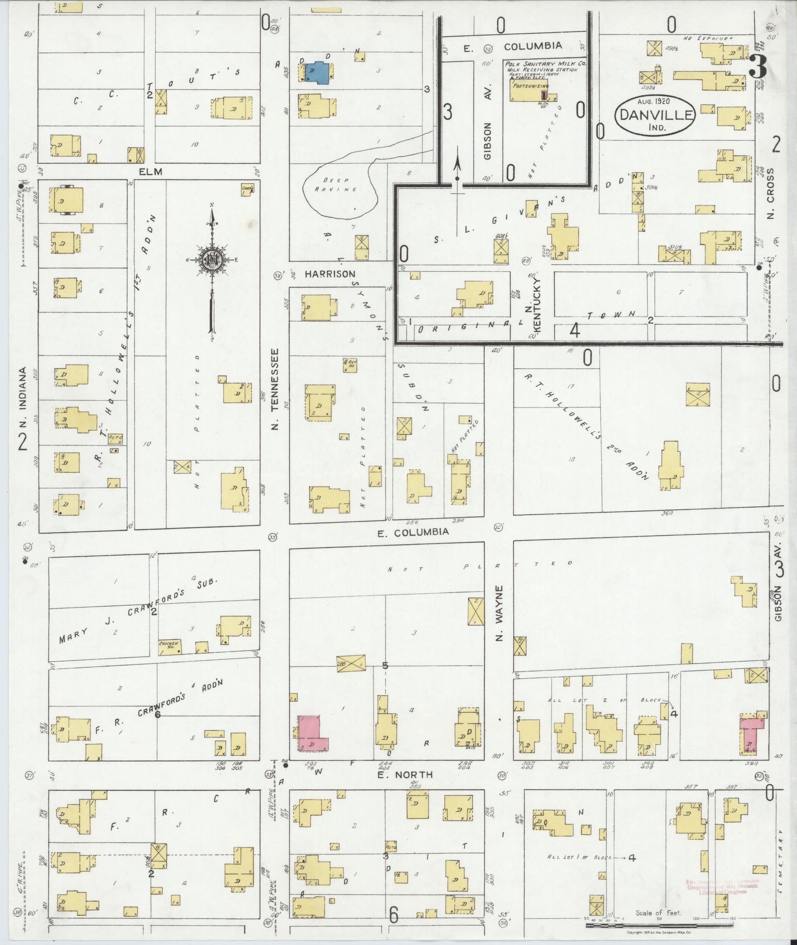 Sanborn Fire Insurance Map from Danville, Hendricks County, Indiana (1920), Sheet #0003 - Complete Map Set gallery image, historic Sanborn map, vintage wall art, Indiana Indiana