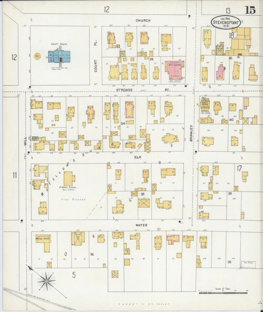 Sanborn Fire Insurance Map from Stevens Point, Portage County, Wisconsin (1904), Sheet #0015 - Historic Sanborn Fire Insurance Map Print, vintage old map wall art, antique decor, genealogy gift, Wisconsin Wisconsin map